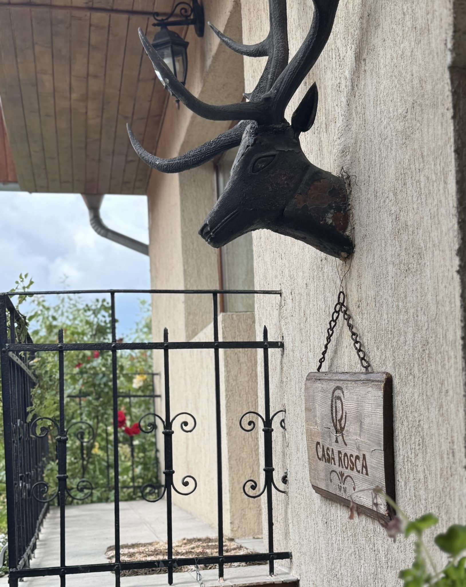 Intrarea cu firmă și poartă de fier la Casa Roșca, Sighișoara